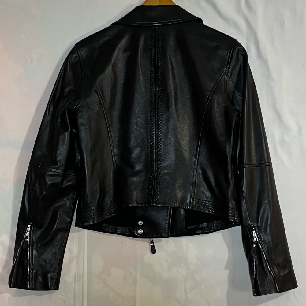 Paige Genuine Leather Moto Jacket Black Cropped Biker Size S Minimal Chic Edgey - Picture 8 of 13